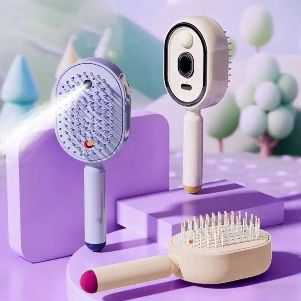 🌟 Brosse Électrique Vaporisante 2-en-1 – Démêlage Facile, Hydratation et Massage du Cuir Chevelu